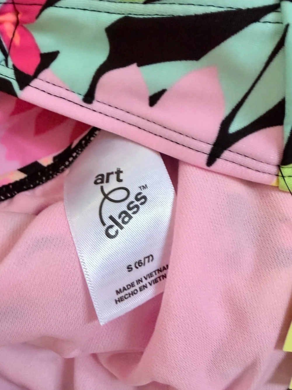 NWT Girls' Pink Floral One-Piece Swimsuit with back tie size small 6/7